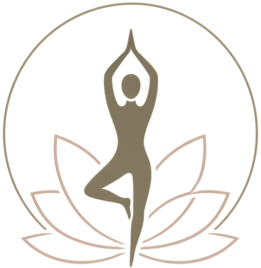Equanimity emblem: a figure in tree pose within a circle, above a lotus